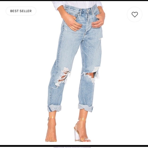 AGOLDE 100% ORGANIC COTTON RIPPED KNEE BUTTON FLY HIGH WAISTED JEANS - Picture 3 of 16